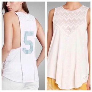 We The Free Free People Jersey Bleacher Graphic 5 LaceTank Top - Medium.  B9